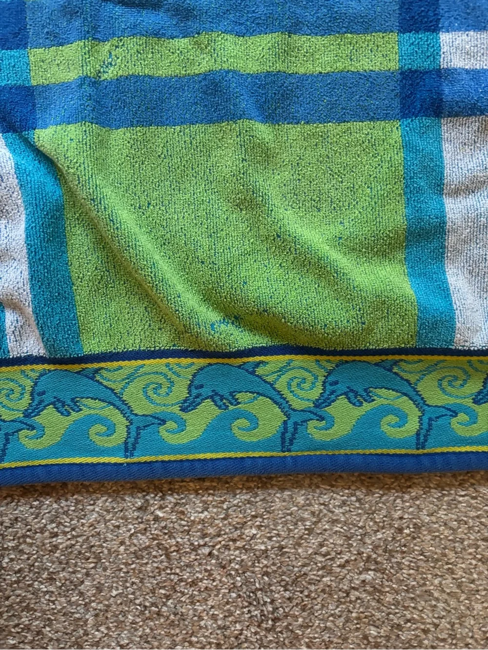 TWO Bright Plaid Beach Towels in Turquoise & Lime